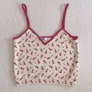 Zara | Floral Sweater Jaquard Knit Crop Tank Top